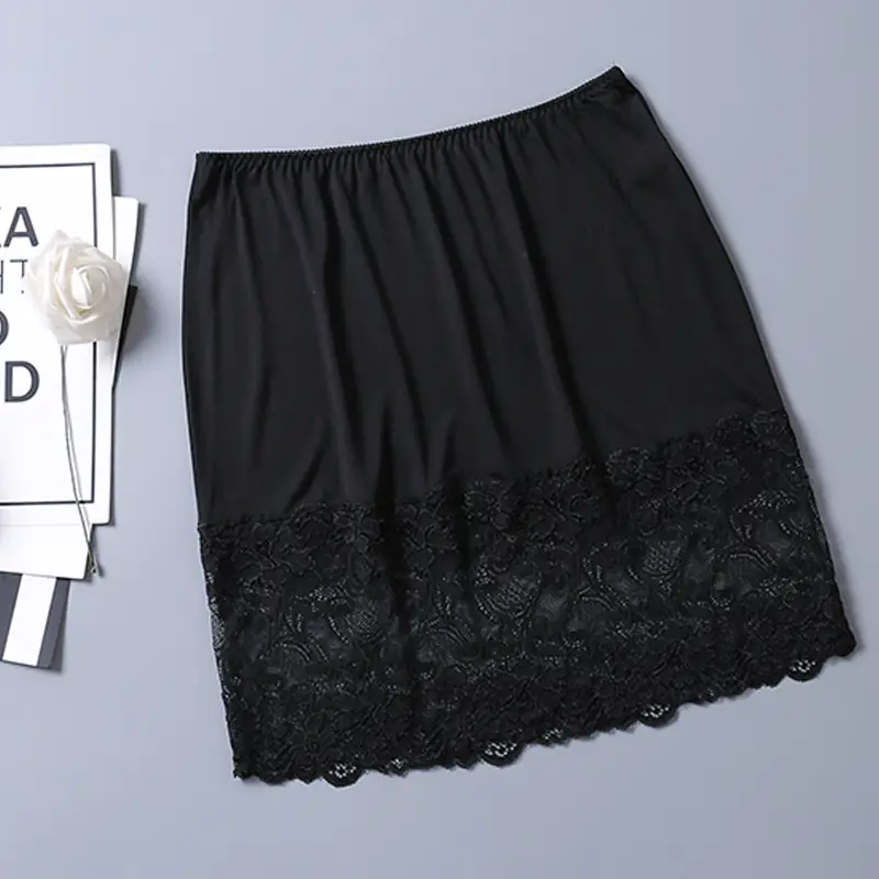 White Silk Lace Base Skirt with Anti-Running Design - Image 2