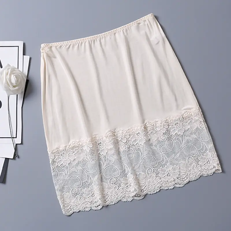 White Silk Lace Base Skirt with Anti-Running Design - Image 3