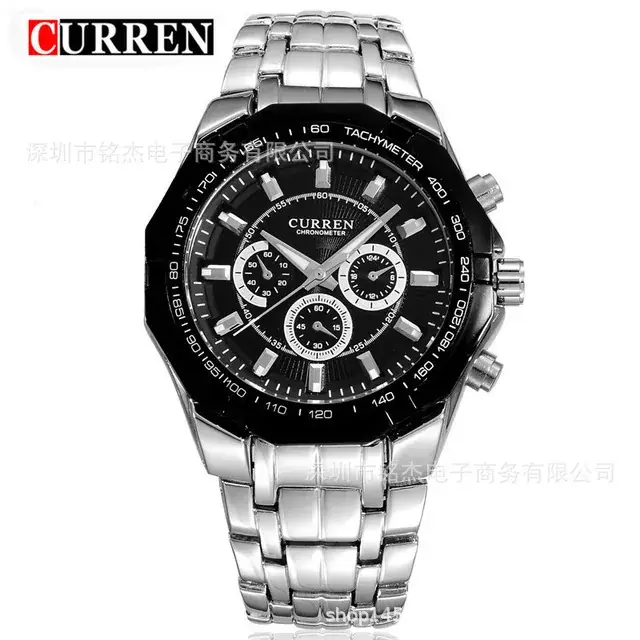 Men's Silver Chronograph Watch with Red Dial