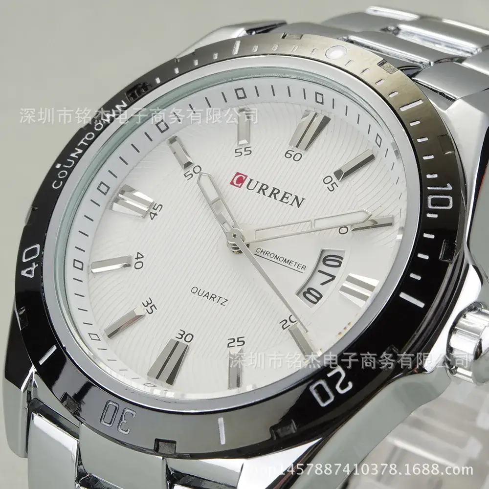 Men's Black Steel Band Waterproof Quartz Watch - Image 2