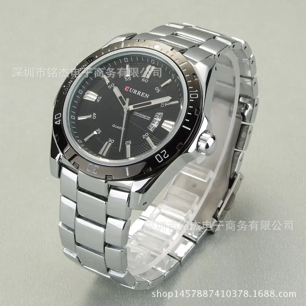 Men's Black Steel Band Waterproof Quartz Watch - Image 3