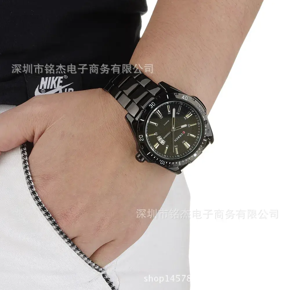 Men's Black Steel Band Waterproof Quartz Watch - Image 5