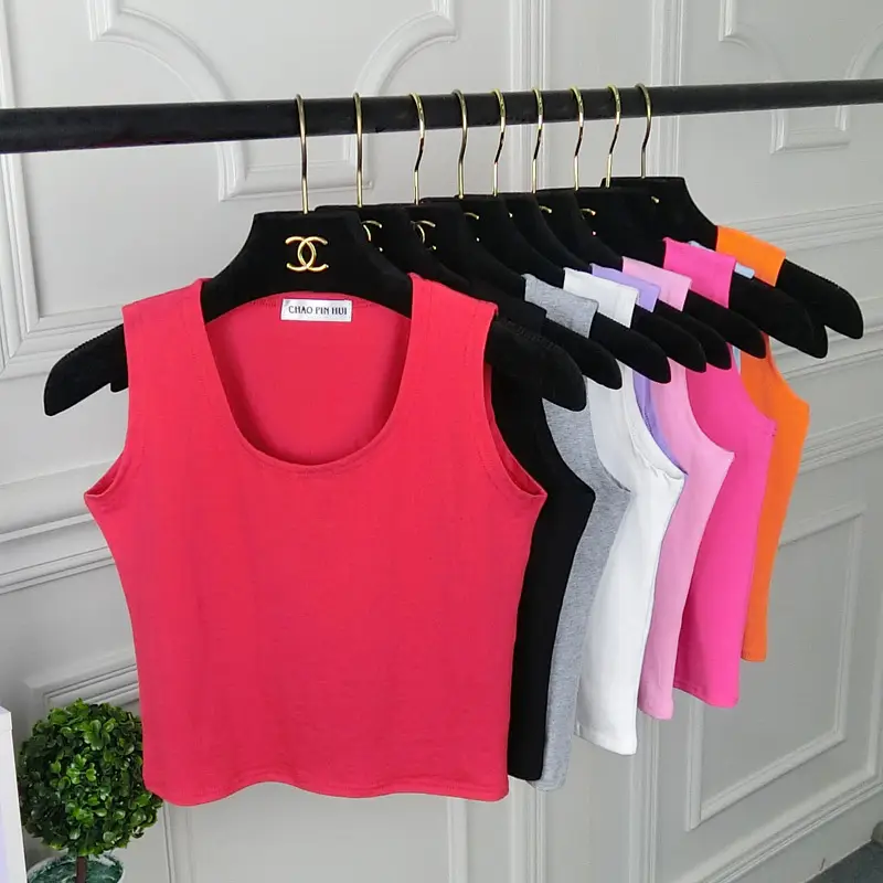 Women Sleeveless T-Shirt Grey Korean Style Summer Wear - Image 7