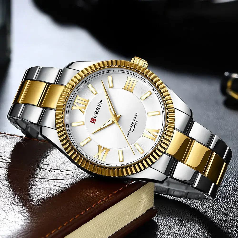 Men's Waterproof Quartz Watch with Gold Steel Band - Image 8