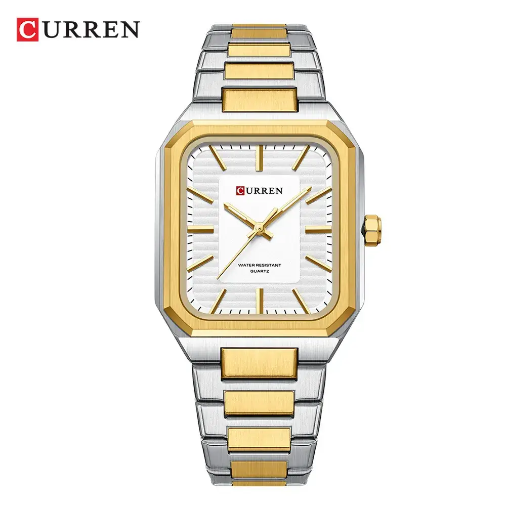 Men's Gold Silver Quartz Watch with Chain Strap