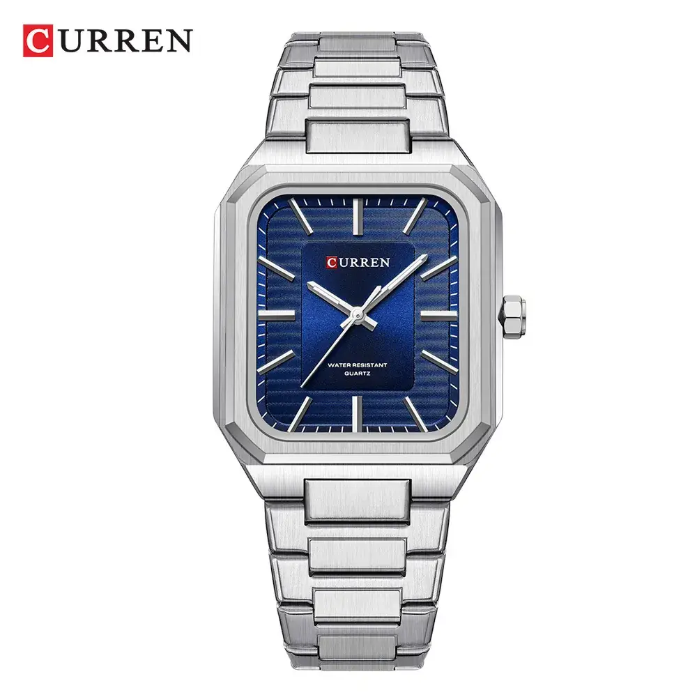 Men's Gold Silver Quartz Watch with Chain Strap