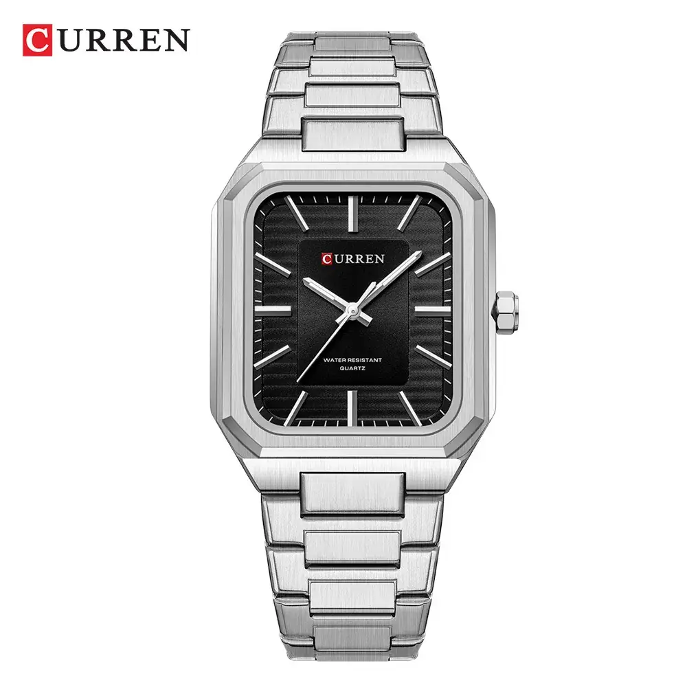 Men's Gold Silver Quartz Watch with Chain Strap