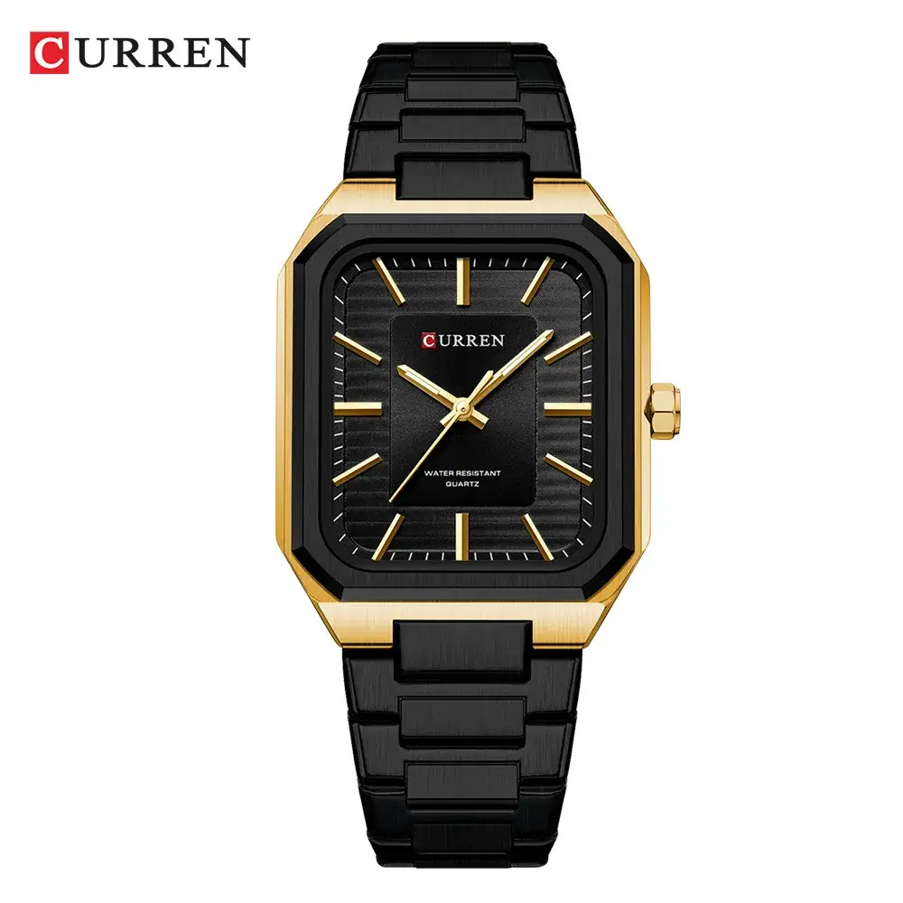 Men's Gold Silver Quartz Watch with Chain Strap
