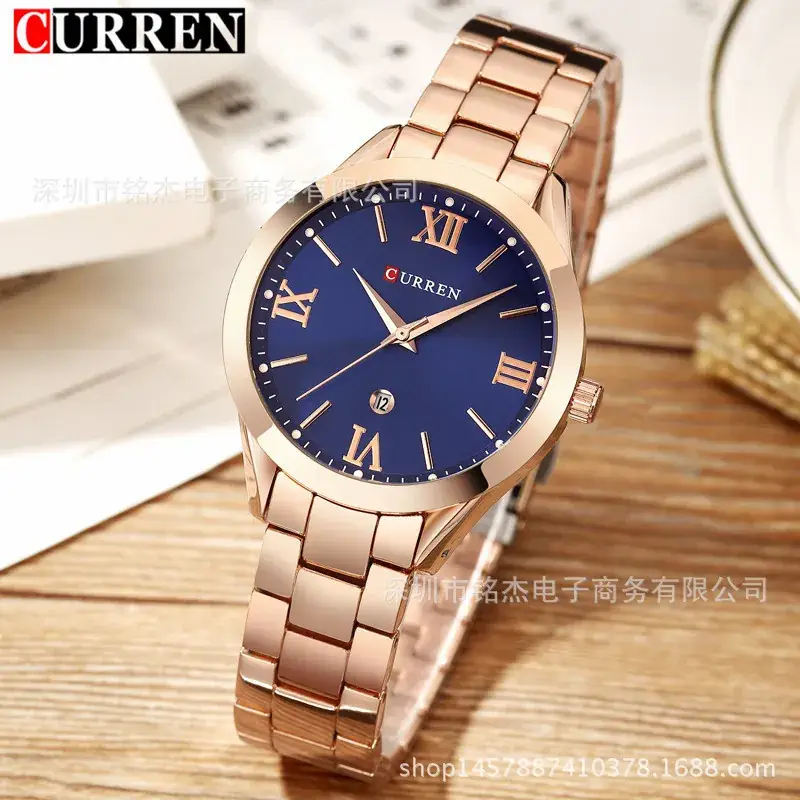 CURREN Women's Gold Steel Band Quartz Watch Blue Dial - Image 8