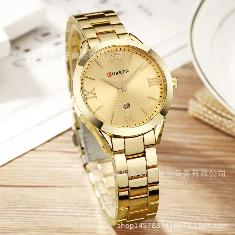 CURREN Women's Gold Steel Band Quartz Watch Blue Dial - Image 9