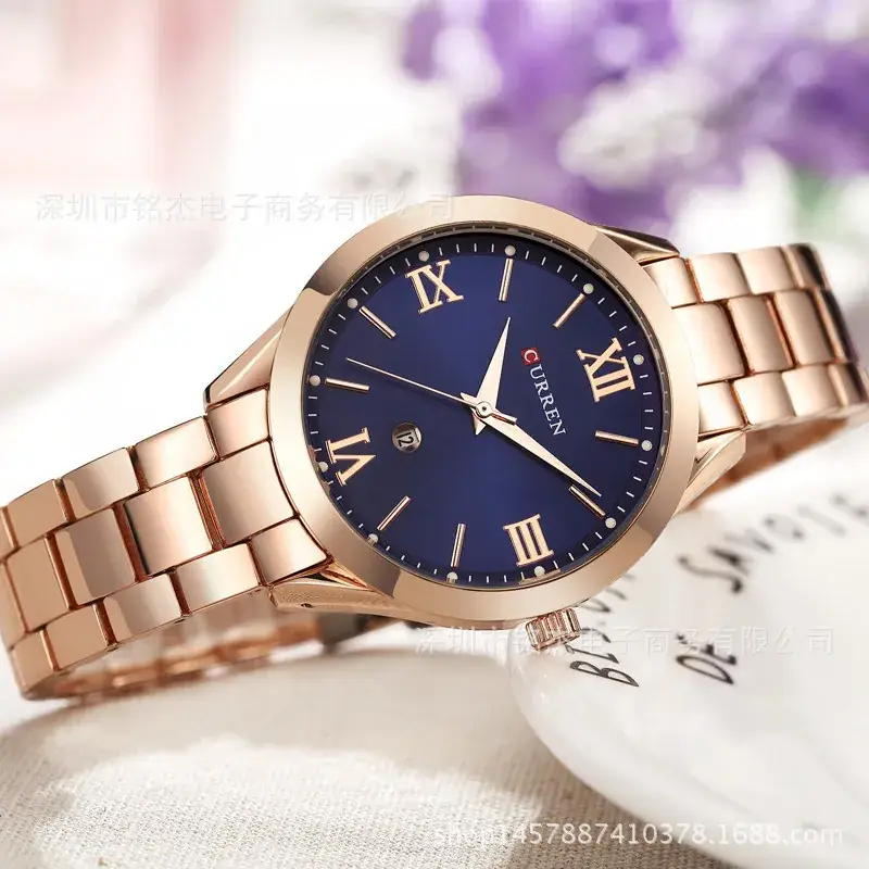 CURREN Women's Gold Steel Band Quartz Watch Blue Dial - Image 10