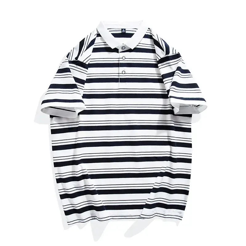 Men Striped Polo T-Shirt Green White Medium - Image 15