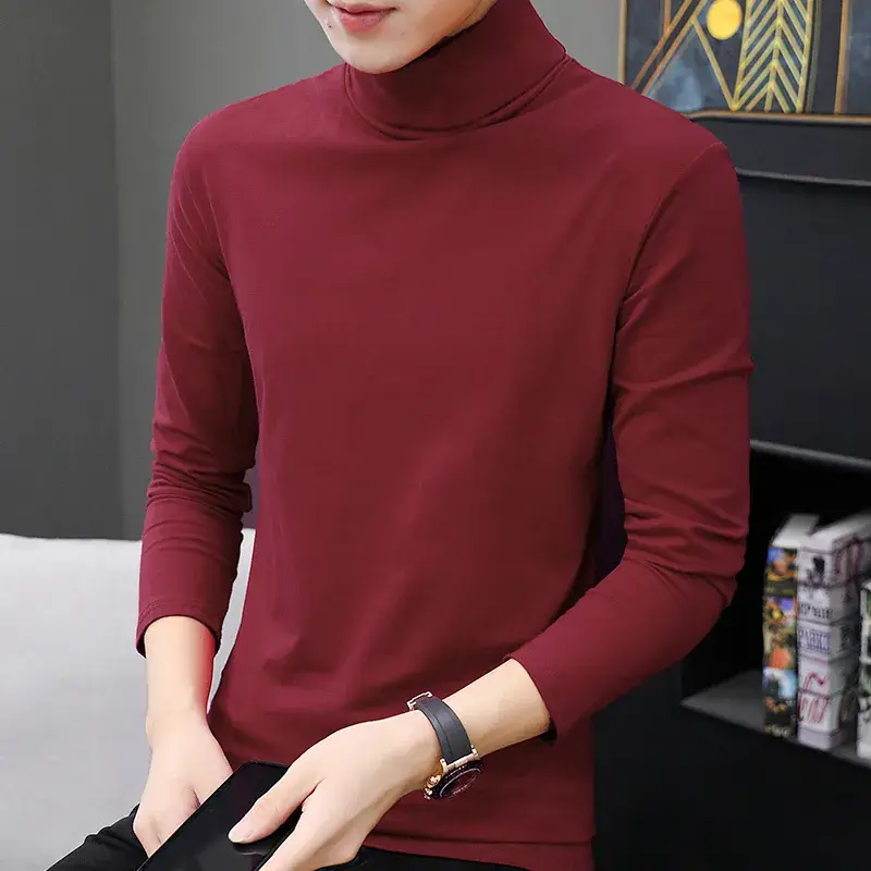 Men's 2025 Long Sleeve T-Shirt Solid Blue Slim Fit - Image 16