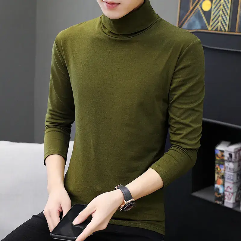 Men's 2025 Long Sleeve T-Shirt Solid Blue Slim Fit - Image 17