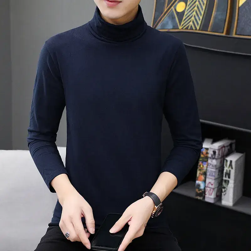Men's 2025 Long Sleeve T-Shirt Solid Blue Slim Fit - Image 18