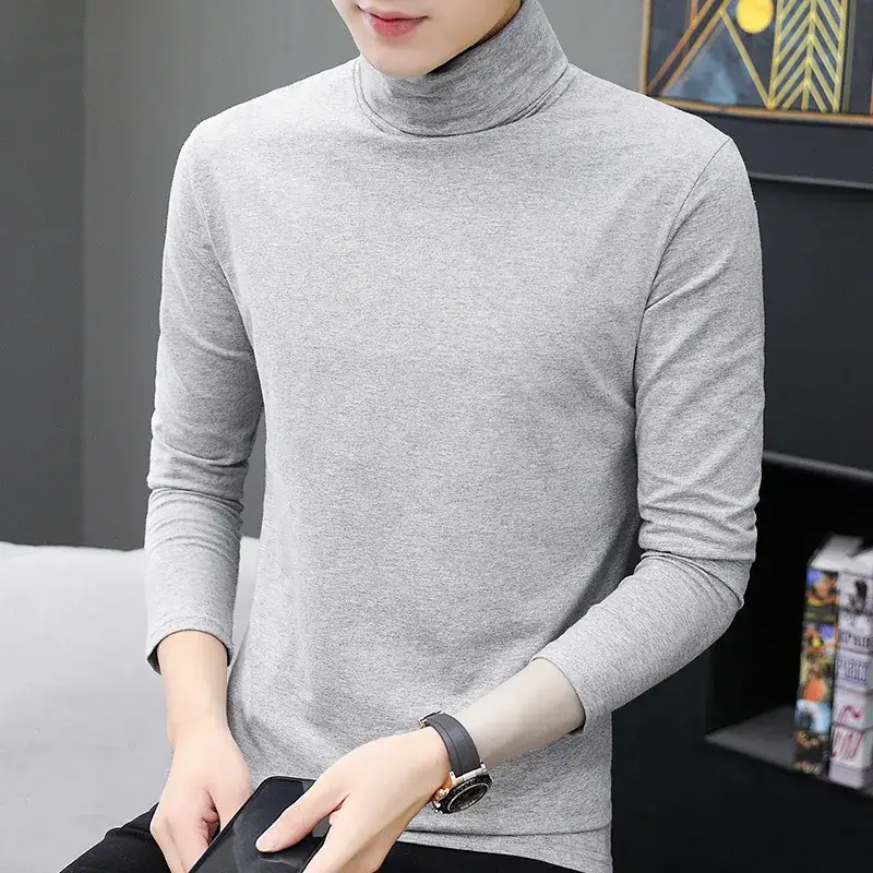 Men's 2025 Long Sleeve T-Shirt Solid Blue Slim Fit - Image 10