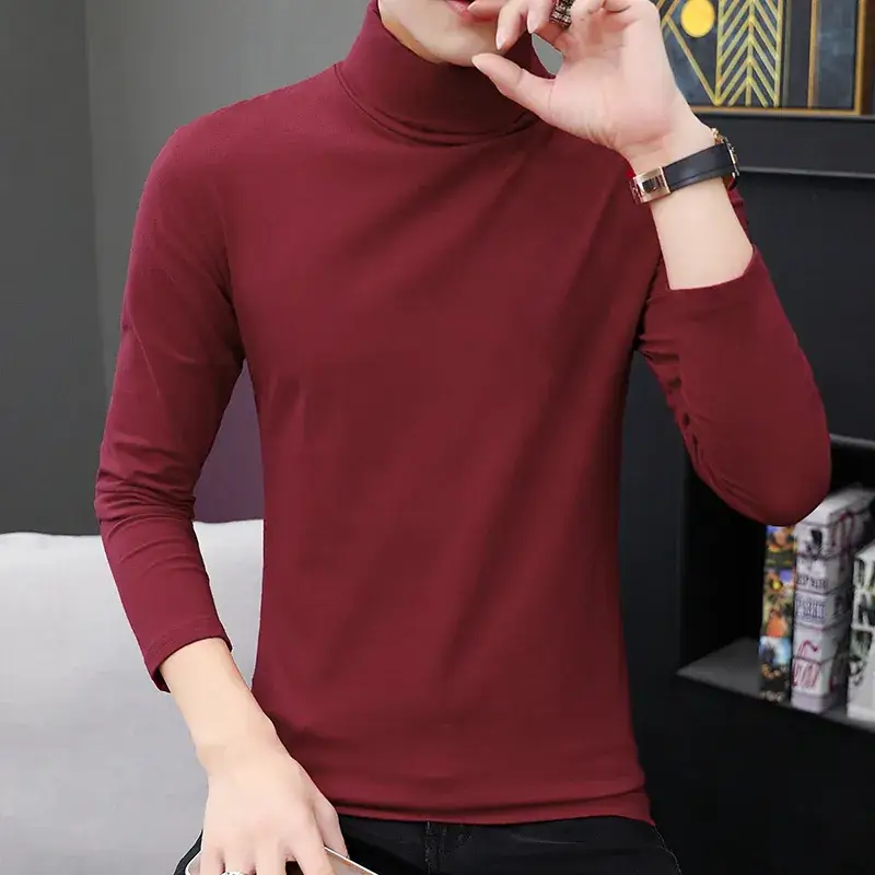 Men's 2025 Long Sleeve T-Shirt Solid Blue Slim Fit - Image 13