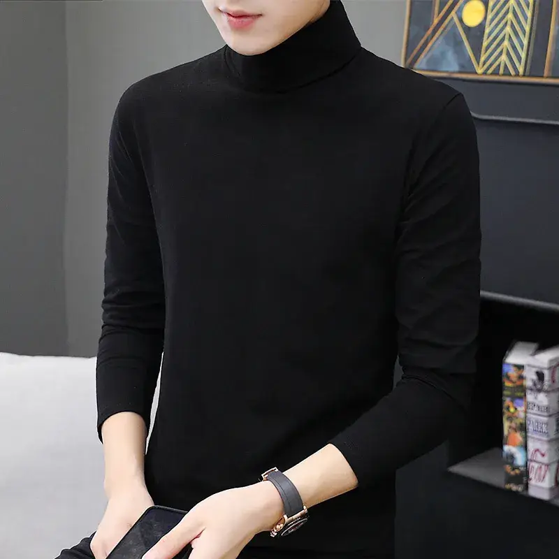 Men's 2025 Long Sleeve T-Shirt Solid Blue Slim Fit - Image 8