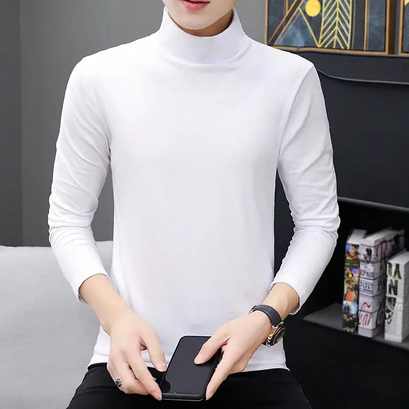 Men's 2025 Long Sleeve T-Shirt Solid Blue Slim Fit - Image 9