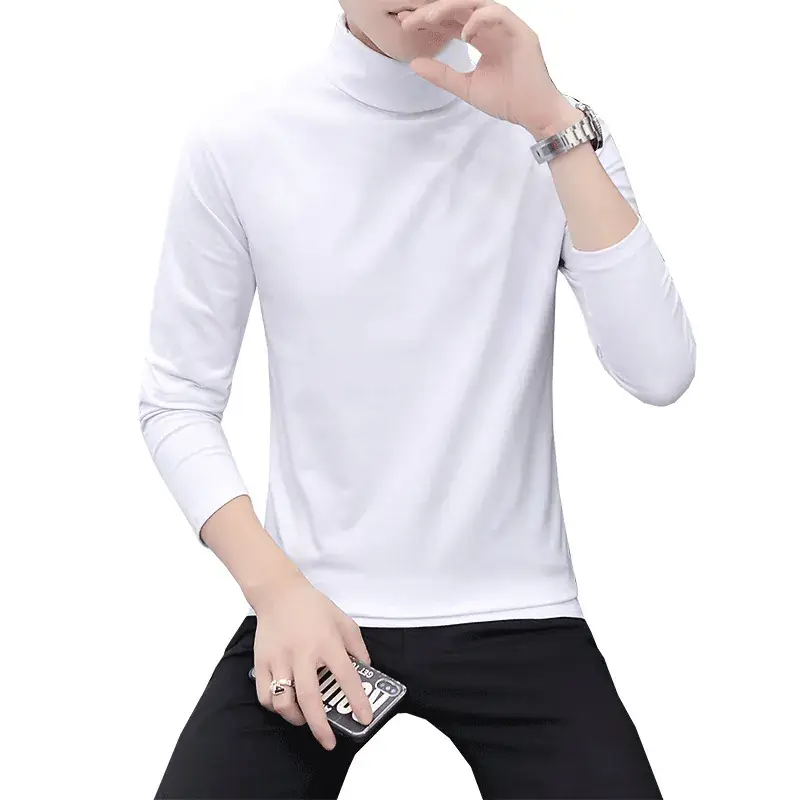Men's Grey High Collar Long Sleeve T-Shirt - Image 12