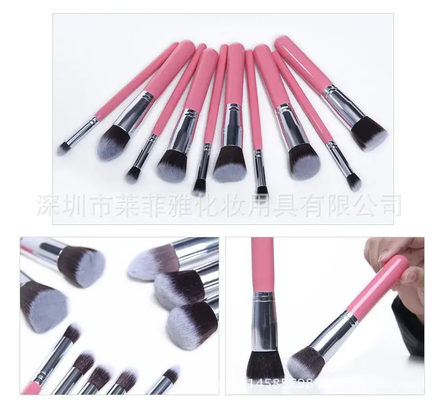 10 Piece Makeup Brush Set Wooden Handle 16mm Normal Use