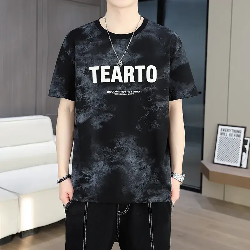 Men Green Fashion Printed T-Shirt Short Sleeve Casual Wear