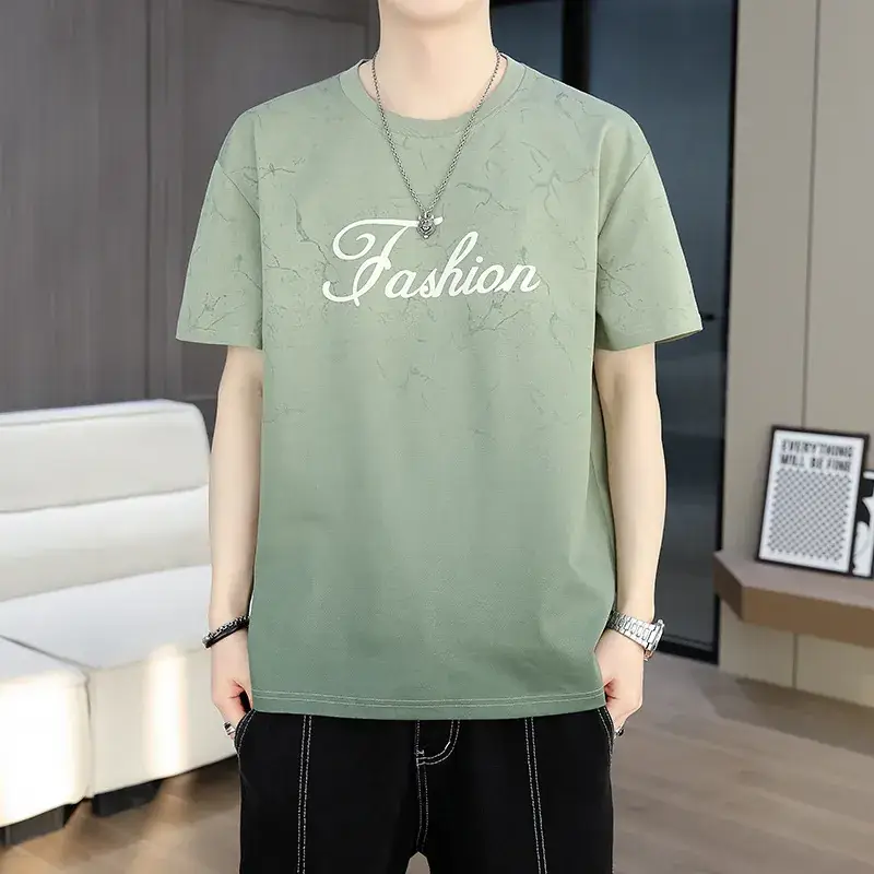 Men Green Fashion Printed T-Shirt Short Sleeve Casual Wear