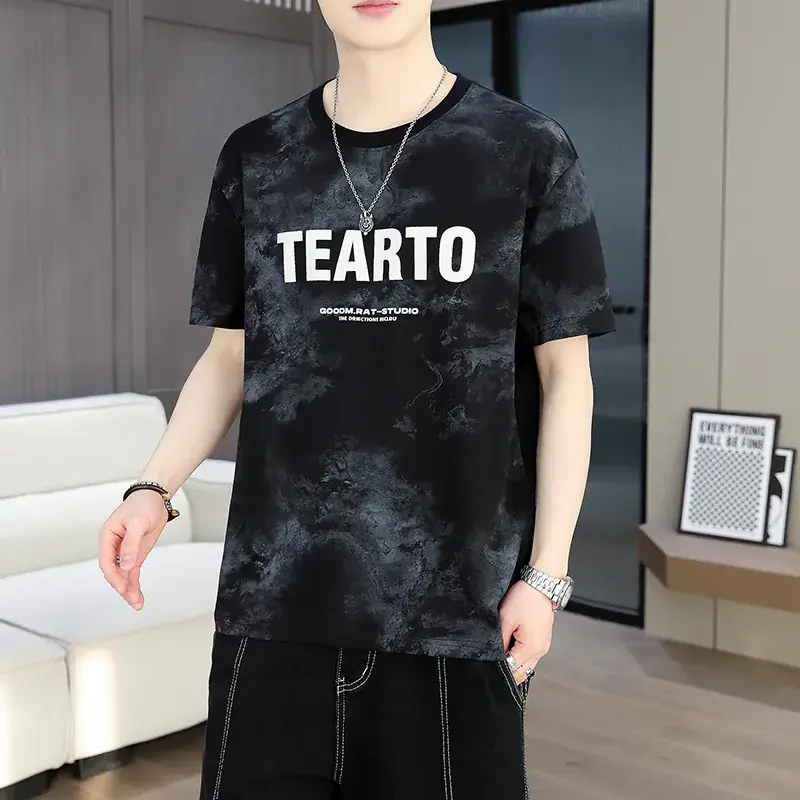 Men Green Fashion Printed T-Shirt Short Sleeve Casual Wear