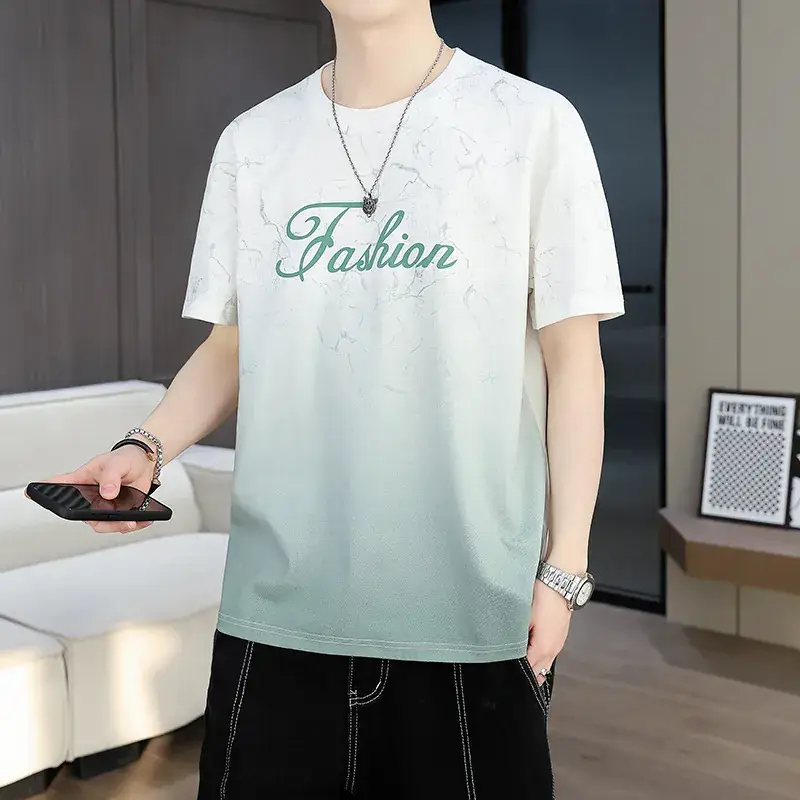 Men Green Fashion Printed T-Shirt Short Sleeve Casual Wear