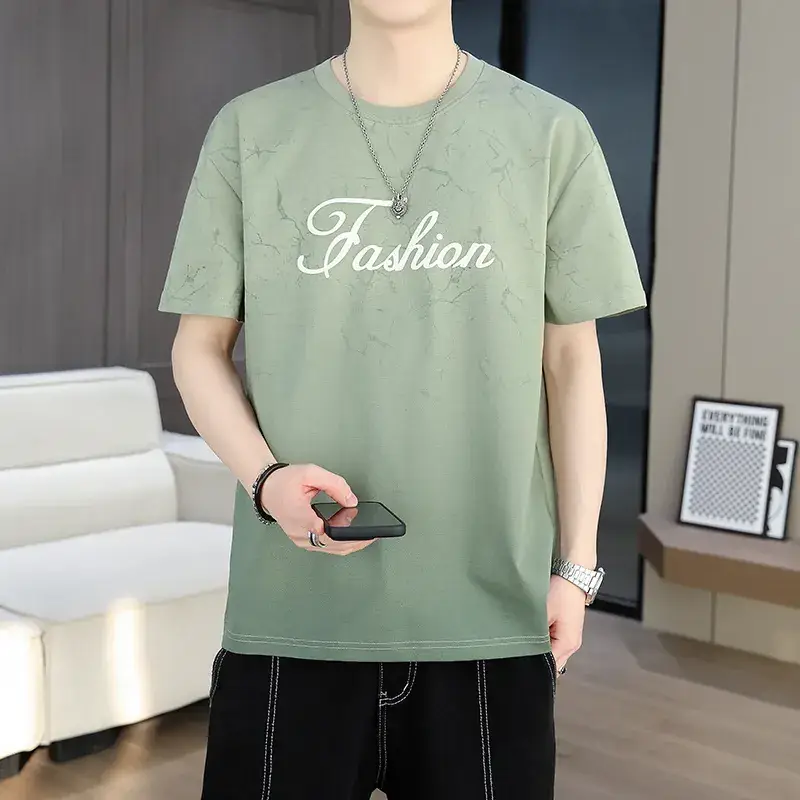 Men Green Fashion Printed T-Shirt Short Sleeve Casual Wear