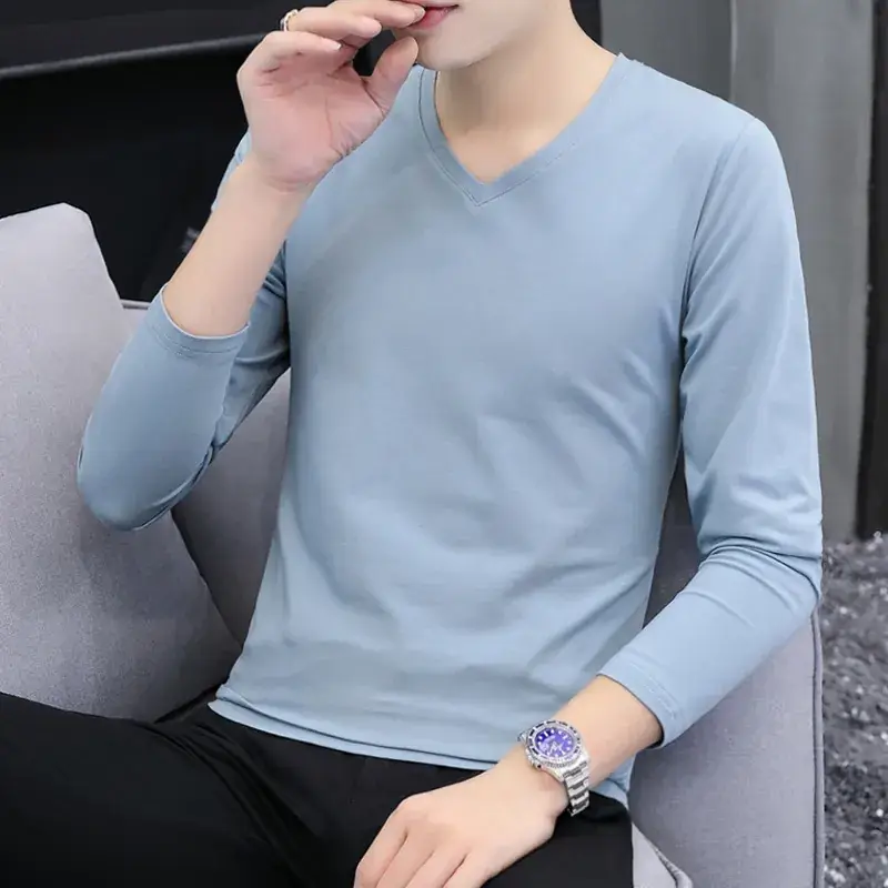 Men's White Long Sleeve T-Shirt with Elastic Waist - Image 17