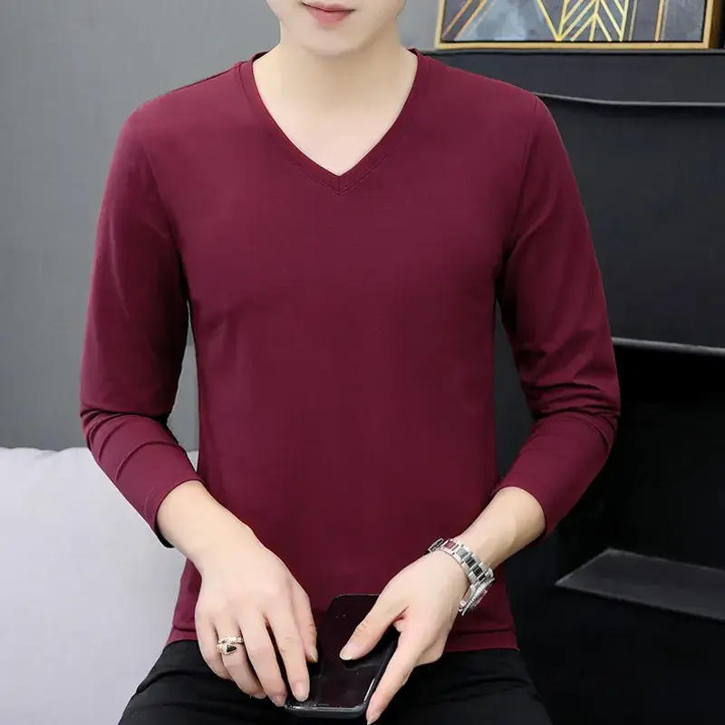 Men's White Long Sleeve T-Shirt with Elastic Waist - Image 18