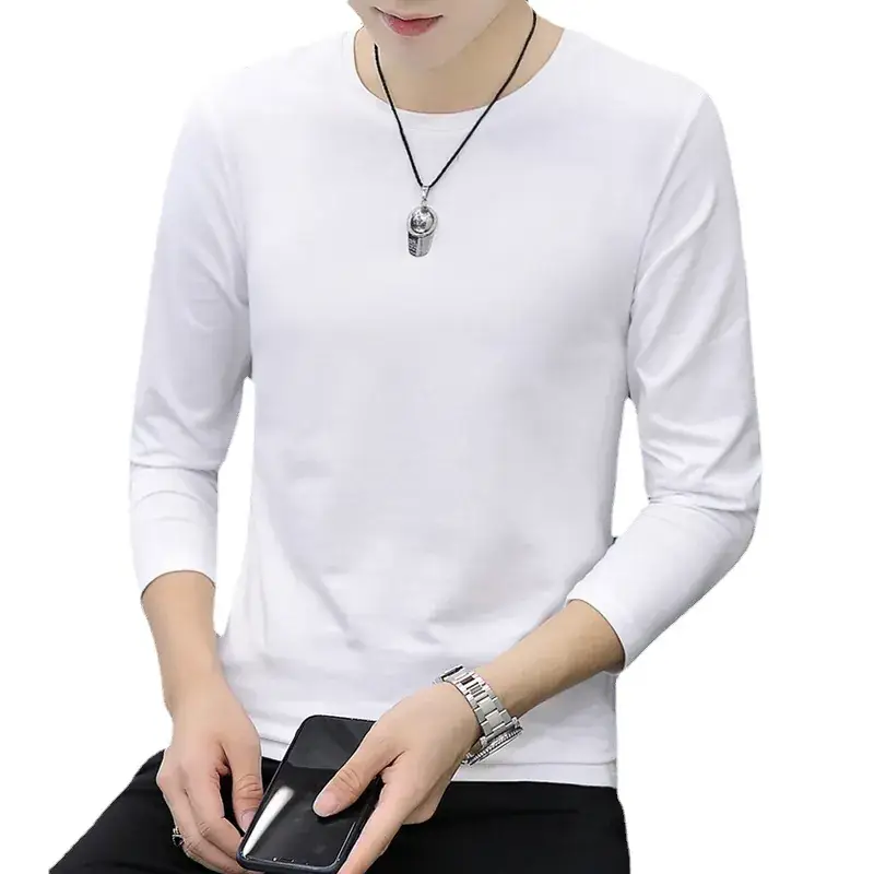 Men's White Long Sleeve T-Shirt with Elastic Waist - Image 19