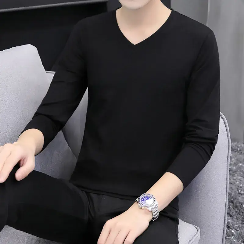 Men's White Long Sleeve T-Shirt with Elastic Waist - Image 13