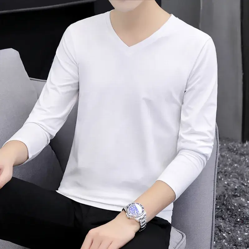 Men's White Long Sleeve T-Shirt with Elastic Waist - Image 14