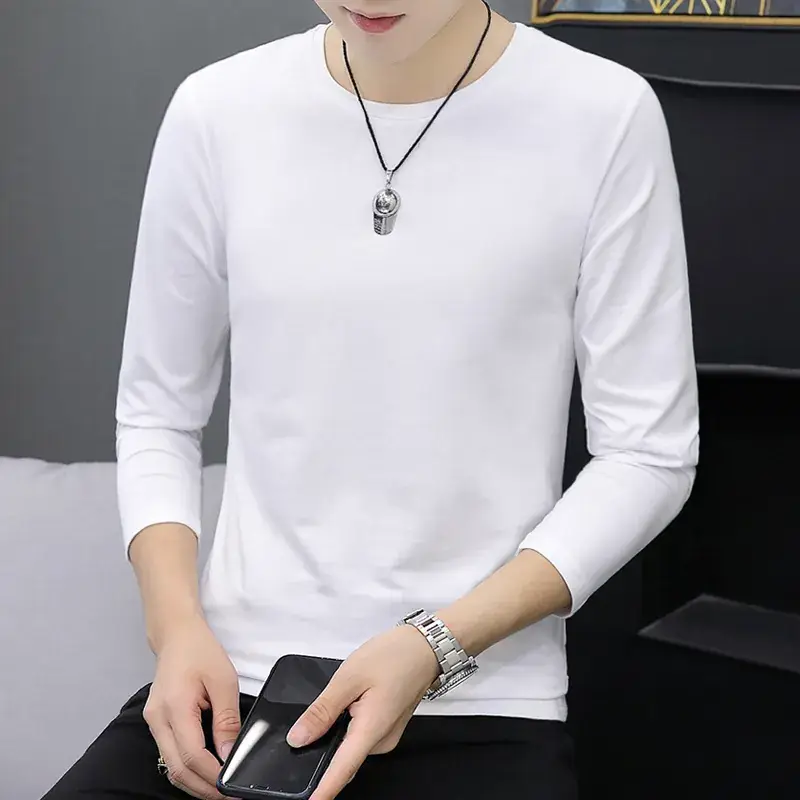 Men's White Long Sleeve T-Shirt with Elastic Waist - Image 7