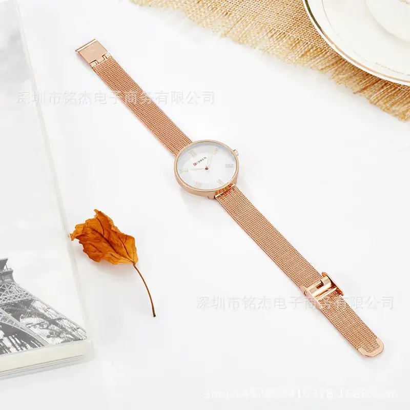 CURREN Women's Rose Gold Quartz Watch with Mesh Band - Image 9