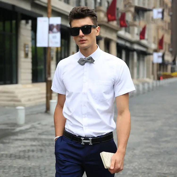 Men's White Slim Fit Cotton Shirt with Collar - Image 15