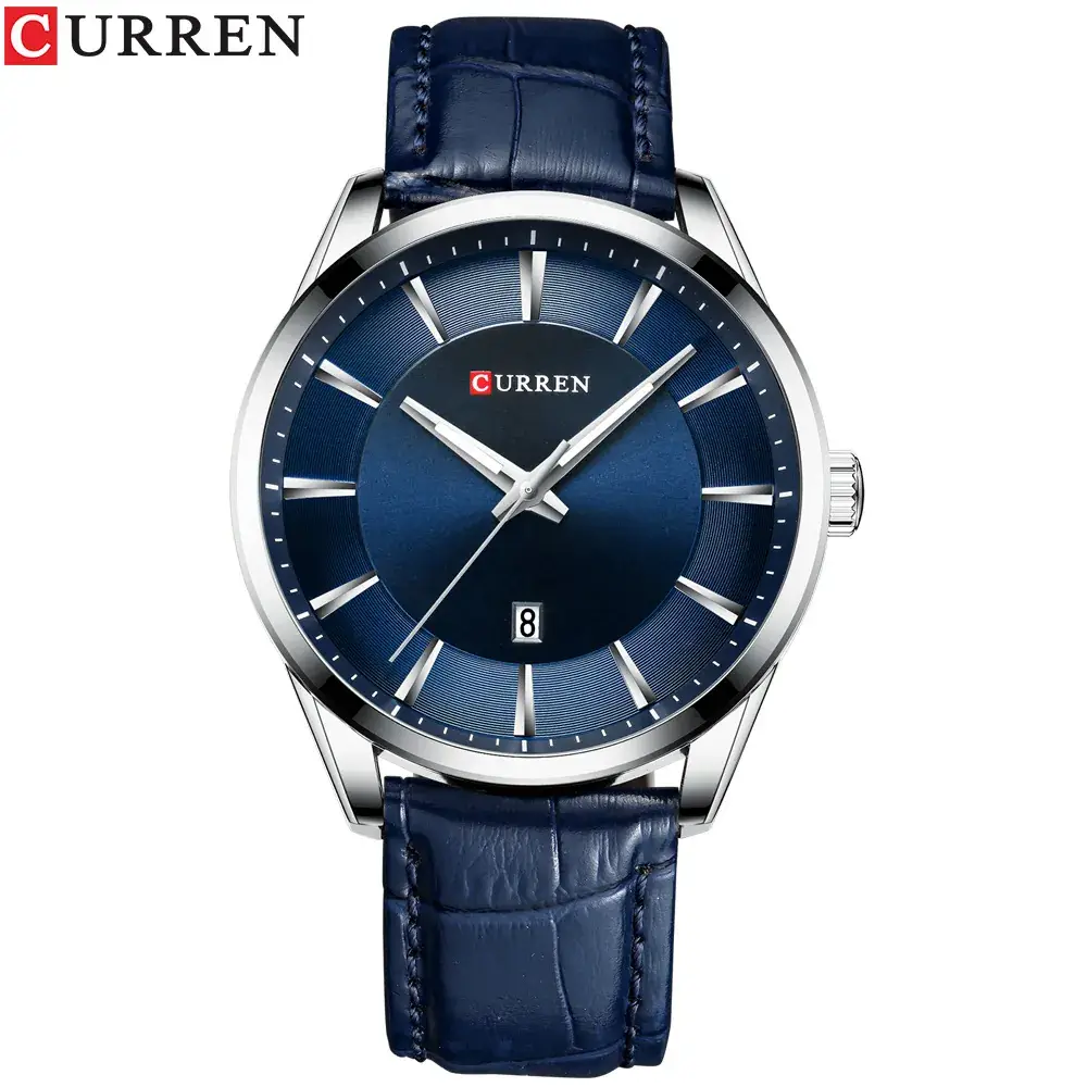 CURREN Men's Blue Leather Belt Watch Waterproof Calendar Quartz - Image 6