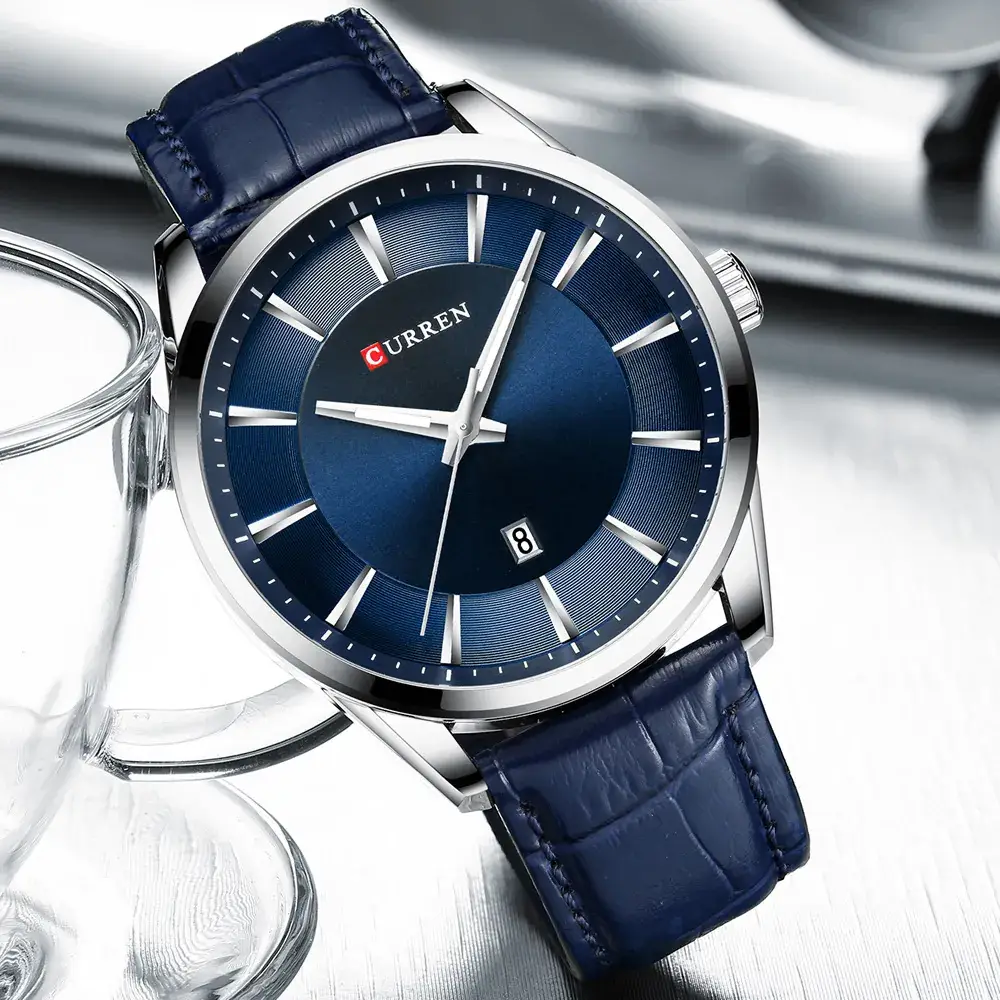 CURREN Men's Blue Leather Belt Watch Waterproof Calendar Quartz - Image 7