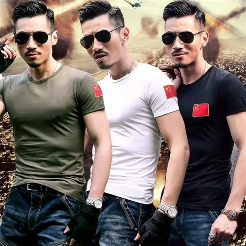 Men Black China Embroidered Camo T-Shirt Slim Fit