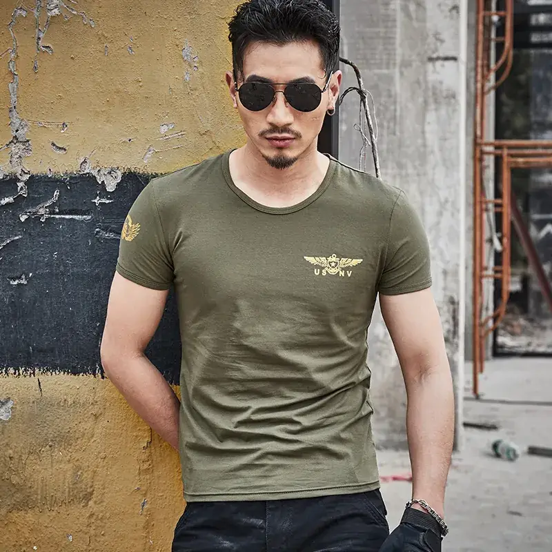 Men Black China Embroidered Camo T-Shirt Slim Fit
