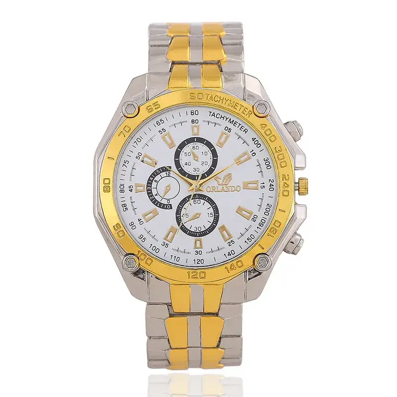 Silver Chronograph Watch with Three Dots & Stainless Steel Band - Image 2