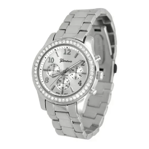 Women's Geneva Diamond Watch Steel Belt Silver - Image 2