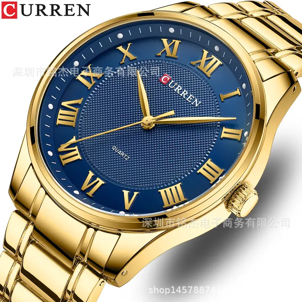 CURREN Men's Black Gold Roman Dial Quartz Watch - Image 5