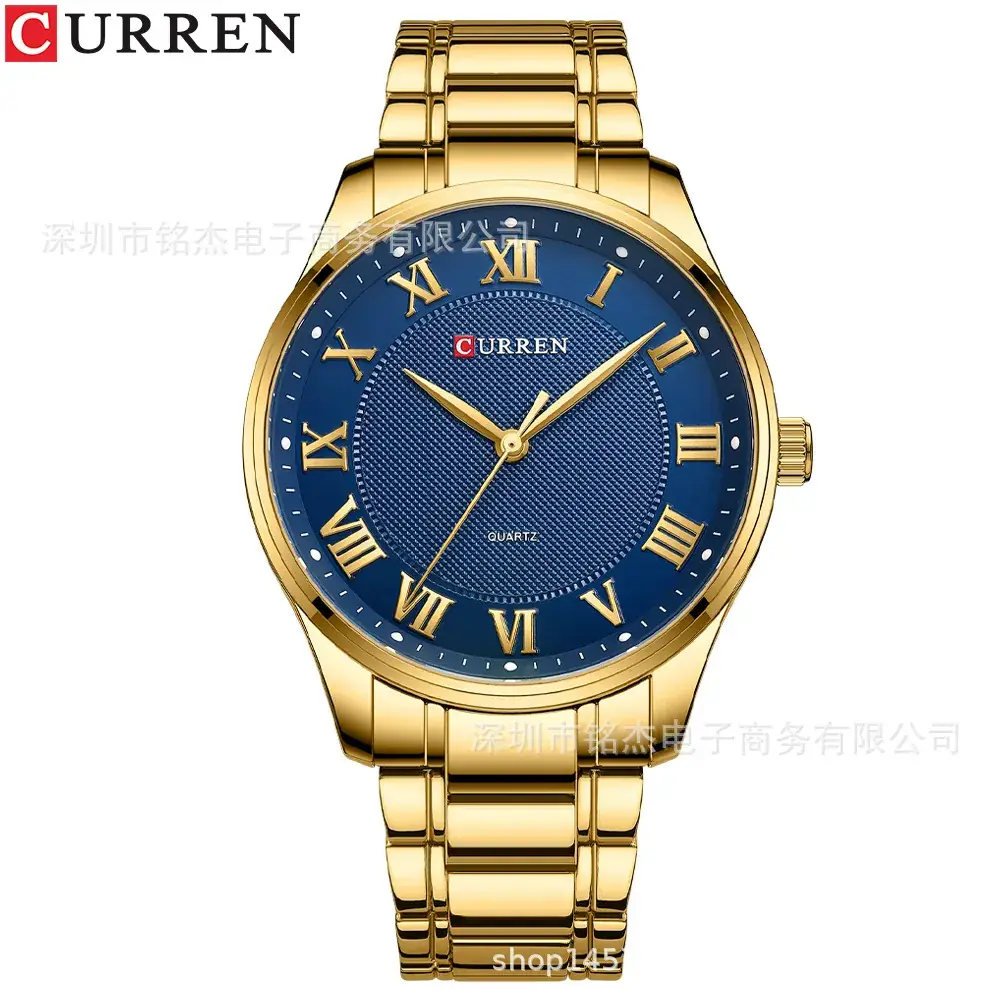 CURREN Men's Black Gold Roman Dial Quartz Watch - Image 6