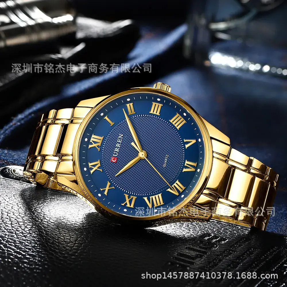 CURREN Men's Black Gold Roman Dial Quartz Watch - Image 8