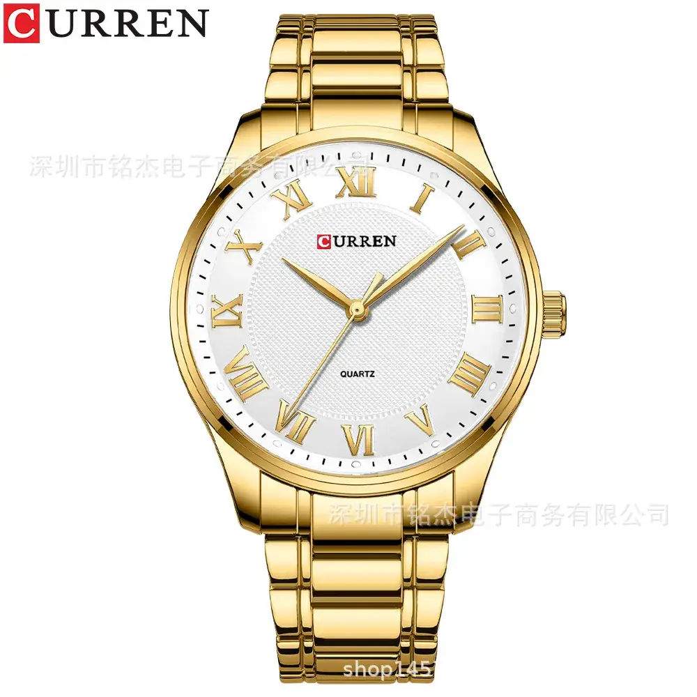 CURREN Men's Black Gold Roman Dial Quartz Watch - Image 2