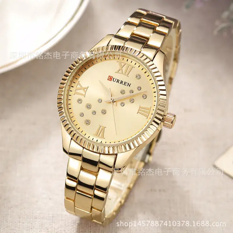 Women's Gold Quartz Watch with Diamond Dial - Image 8