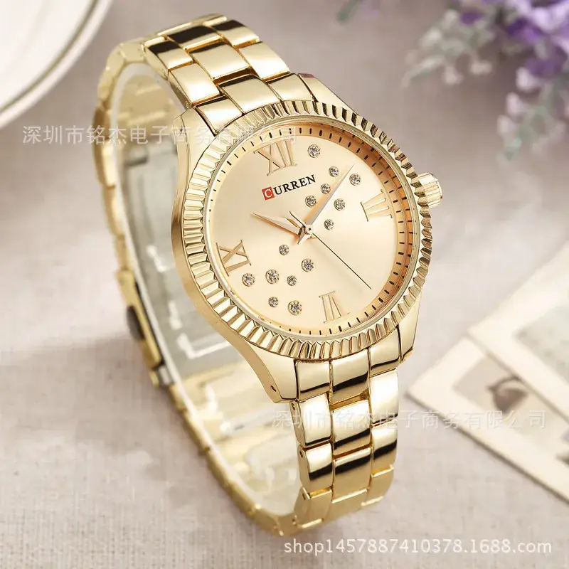 Women's Gold Quartz Watch with Diamond Dial - Image 9